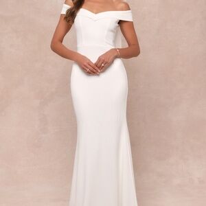 Lulus Arienne White Off-the-shoulder Mermaid Maxi Dress - Size M